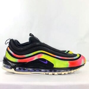 Nike Air Max 97 Men Sneaker Black Canvas Multicolor Tie Dye Sneaker Sz 11.5